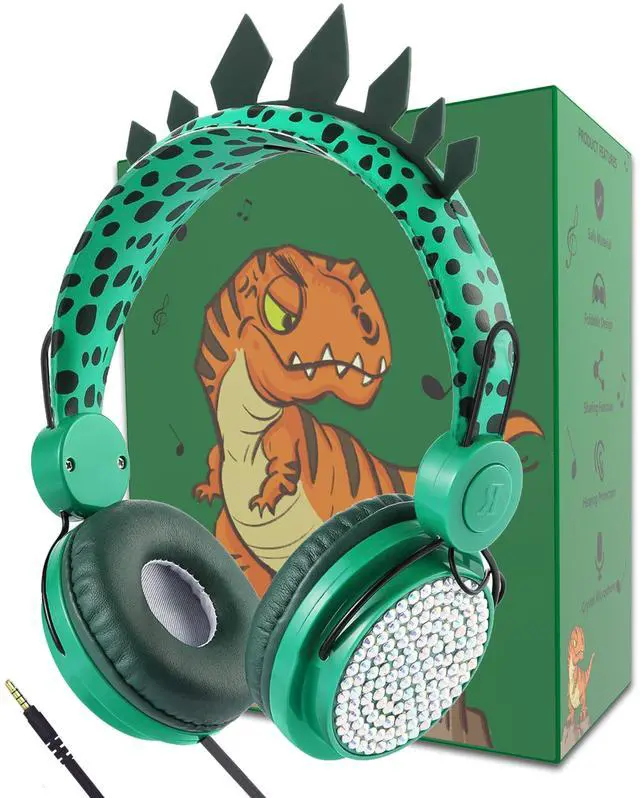 Main image of Kids Headphones,Dinosaurs Wired Headsets for Boys&Girls,Built-in Mic&On/Over Ear HD Stereo for Online Study/School/Tablet with Nylon Cable (Green)