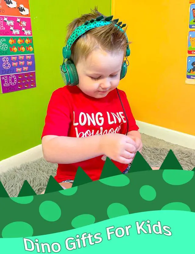 Alt view image 2 of 7 - Kids Headphones,Dinosaurs Wired Headsets for Boys&Girls,Built-in Mic&On/Over Ear HD Stereo for Online Study/School/Tablet with Nylon Cable (Green)