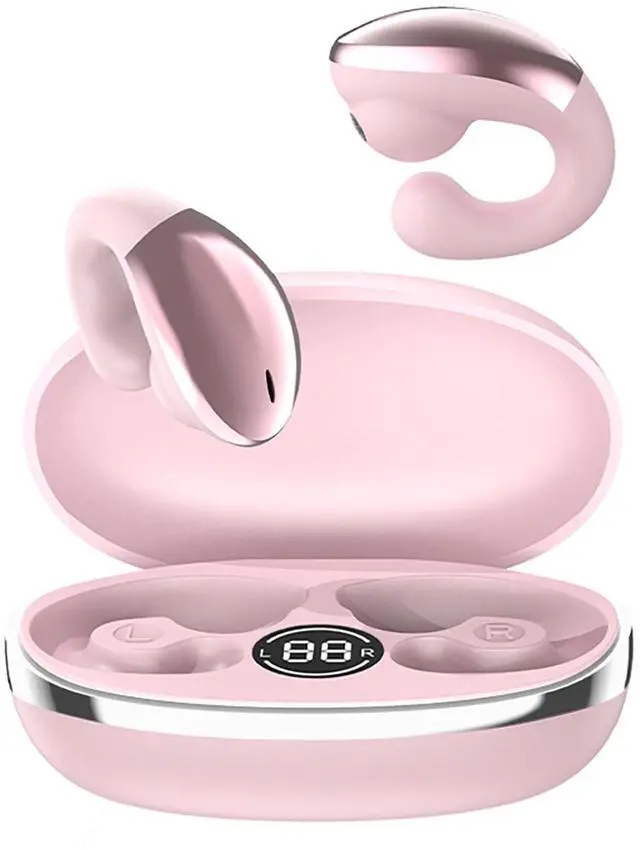 Main image of Open Ear Headphones, Clip-On Wireless Earbuds, Bluetooth 6.0 Wireless Earbuds, Ultra-Comfort, Snug Fit, Clear Calls, Lightweight (Pink)