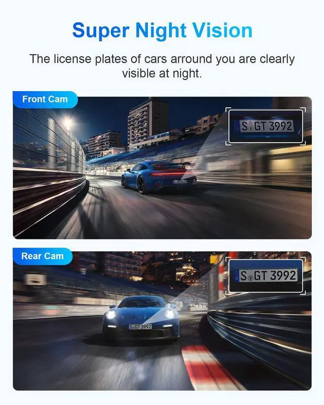 Alt view image 4 of 7 - Dash Cam Front and Rear, 2.5K+1080P Dual Dash Camera for Cars, 2 Display Mini Car Camera, G-Sensor Dashcam, Night Vision, 24H Parking Mode, Loop Recording, 170°Wide Angle, 64GB Card Included
