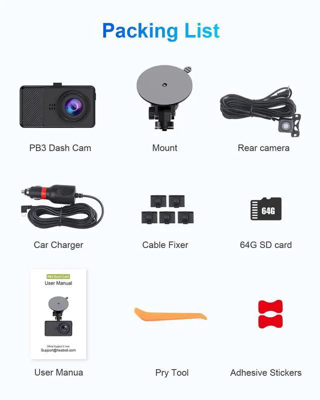 Alt view image 7 of 7 - Dash Cam Front and Rear, 2.5K+1080P Dual Dash Camera for Cars, 2 Display Mini Car Camera, G-Sensor Dashcam, Night Vision, 24H Parking Mode, Loop Recording, 170°Wide Angle, 64GB Card Included