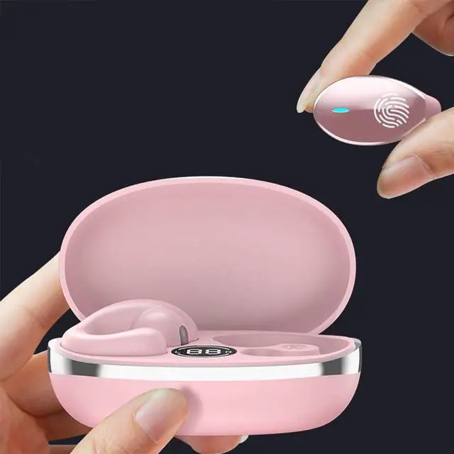 Alt view image 2 of 4 - Open Ear Headphones, Clip-On Wireless Earbuds, Bluetooth 6.0 Wireless Earbuds, Ultra-Comfort, Snug Fit, Clear Calls, Lightweight (Pink)