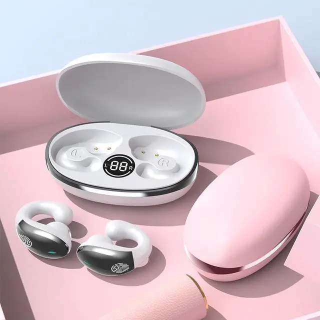 Alt view image 3 of 4 - Open Ear Headphones, Clip-On Wireless Earbuds, Bluetooth 6.0 Wireless Earbuds, Ultra-Comfort, Snug Fit, Clear Calls, Lightweight (Pink)