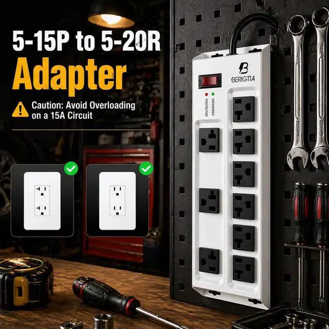 Alt view image 3 of 7 - Magnetic Heavy Duty 20A Power Strip with Surge Protector, 9-Outlet Metal Junction Box with 6FT 12/3 Gauge Cord, for Garage, Workshop & Appliance (Silver)