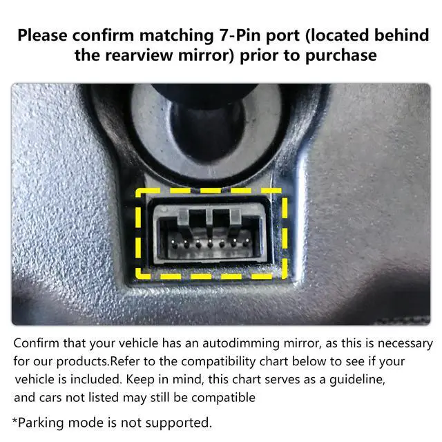 Alt view image 3 of 6 - Dashcam Power Adapter 7 Pin (Model C) Custom for Honda Civic CR-V Accord HRV Odyssey Ridgeline and More,Hide The Wires, GPS Radar Mirror Camera Dash Cam Adapter Cable,Connects to Rearview Mirror
