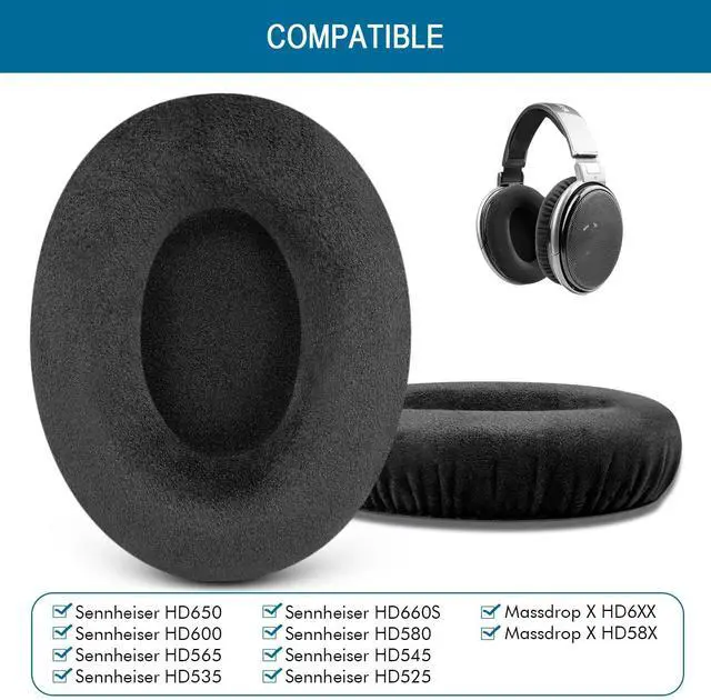 Alt view image 2 of 7 - Earpads for Sennheiser HD650/HD600/HD660S/HD545/HD525/HD535 Headphones, Velour Ear Pads Cushions Replacement for Massdrop X HD6XX/HD58X and HD580/HD565 Jubilee Headset (Velour Black)