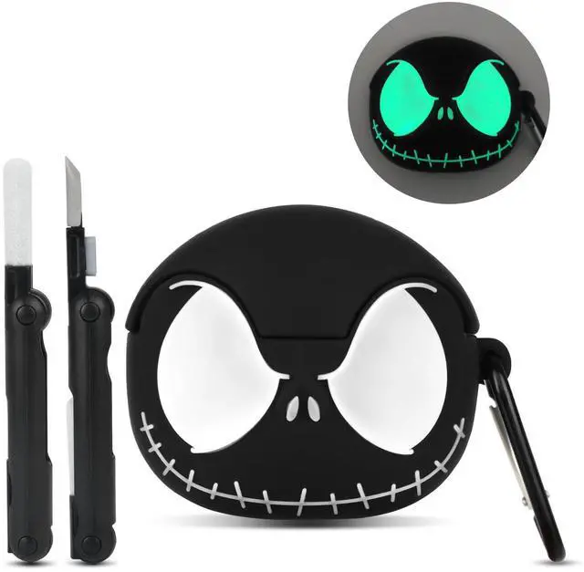 Main image of for AirPods Pro Case/Pro 2nd Generation Case Cover with Cleaner kit, Black | Soft Silicone, Eyes Glowing in the Dark, 3D Funny Skull Cute Case for AirPod Pro/Pro 2 Case for Women Men