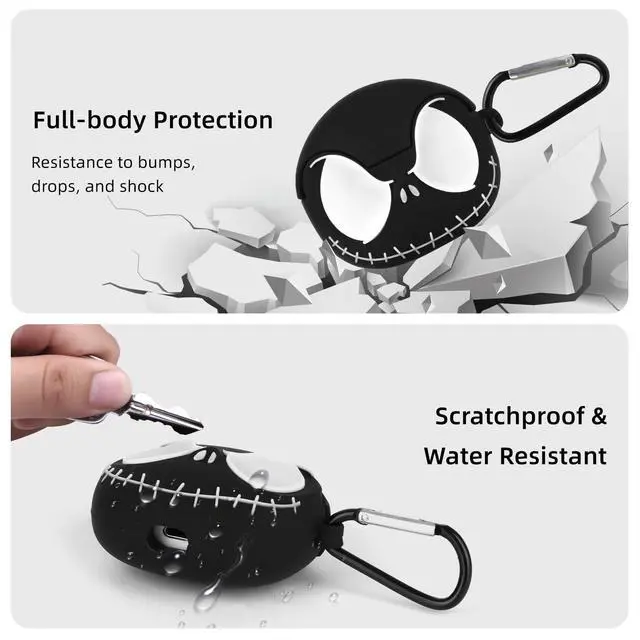 Alt view image 6 of 7 - for AirPods Pro Case/Pro 2nd Generation Case Cover with Cleaner kit, Black | Soft Silicone, Eyes Glowing in the Dark, 3D Funny Skull Cute Case for AirPod Pro/Pro 2 Case for Women Men