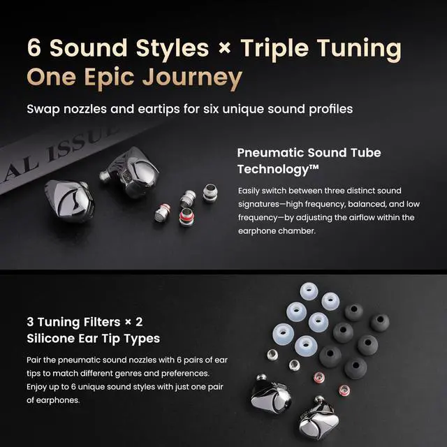Alt view image 4 of 7 - MK10 ArcSonics in-Ear Monitors, 10mm SiC Diaphragm Dual-Magnetic Circuit Dual-Cavity Dynamique Driver, Zinc Alloy Armor Shell, 6 Sound Styles, Low Latency Gaming IEMs, 4.4 mm OFC Cable