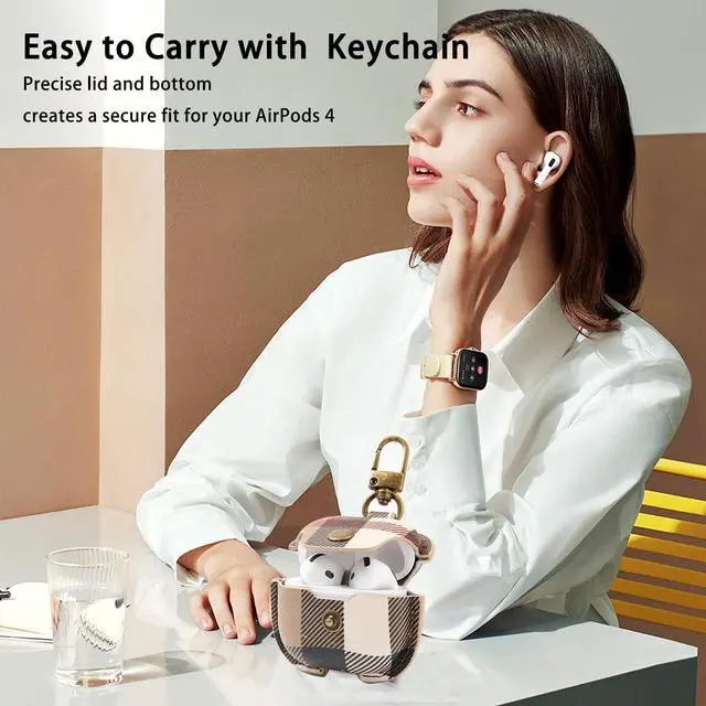 Alt view image 6 of 7 - for AirPods 4 Case with Keychain, Full Protective AirPods 4 Case 2024 for Women Men Compatible with AirPods 4th Charging Case-Brown