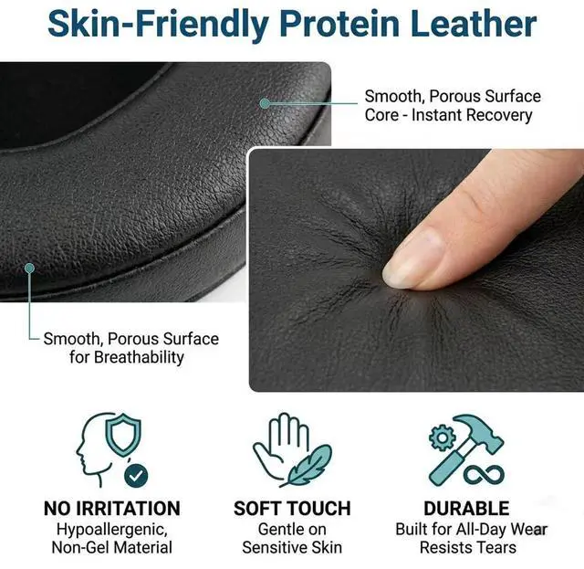 Alt view image 3 of 6 - Leather Ear Pads for 3M Peltor & WorkTunes Headsets | Compatible with Tactical 100 300 500, Compatible with Rangeguard, Protein Leather Memory Foam, Skin-Friendly, Noise Isolation