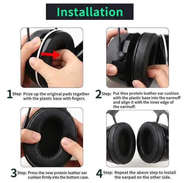 Alt view image 5 of 6 - Leather Ear Pads for 3M Peltor & WorkTunes Headsets | Compatible with Tactical 100 300 500, Compatible with Rangeguard, Protein Leather Memory Foam, Skin-Friendly, Noise Isolation