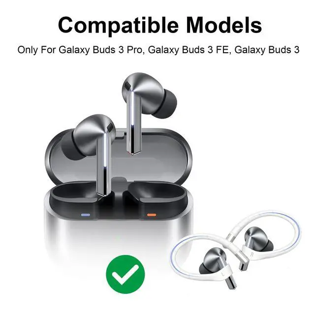 Alt view image 2 of 7 - Titanium Alloy Ear Hooks for Samsung Galaxy Buds 3 Pro/Buds 3 FE/Buds 3 | Galaxy Buds 3 Earhooks Added Anti-Lost Lanyard,Accessories That Fit Securely,Anti Slip Sports Clip Hooks (White)