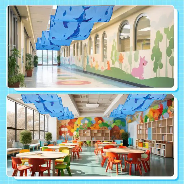 Alt view image 4 of 7 - 32 Inch x 16 ft Under The Ocean Classroom Decorations Shark Whale Ceiling Decor Sea Animal Hanging Banner Blue Fish Covers for Summer Vbs Pool Baby Shower Preschool Kindergarden Daycare