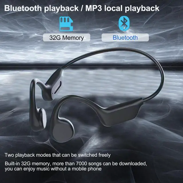 Alt view image 6 of 7 - Bone Conduction Sports Headset Open-Ear Bluetooth 5.4 Wireless Headphones | Swimming Earphones with Built-in Mic 32G Memory Magnetic Charging IPX8 Waterproof for Workout Running Cycling (Black Red)