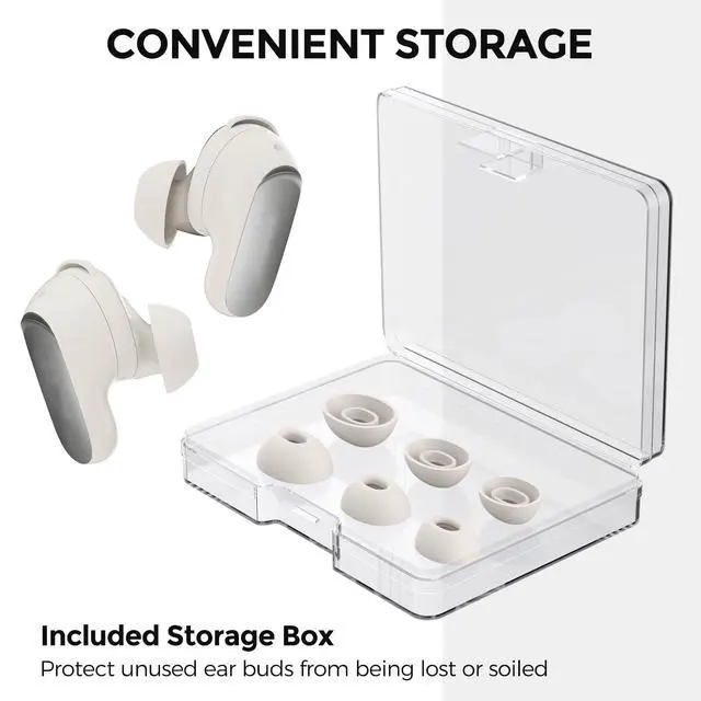 Alt view image 6 of 7 - Ear Tips for Bose QuietComfort Ultra Earbuds 2nd Gen/Ultra Earbuds | 3 Pairs: S+M+L, Added Storage Box, Anti Slip, Secure Fit, Noise Reduction, Comfortable Silicone, Fits Charging Case