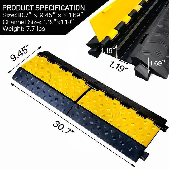 Alt view image 2 of 7 - Foldable 2 Channel Rubber Cable Protector, 22000Lbs Load Capacity Wire Hose Pipe Hider Protective Ramp, Driveway Traffic Speed Bump for Asphalt Concrete Gravel Driveway Indoor Outdoor (1PACK)