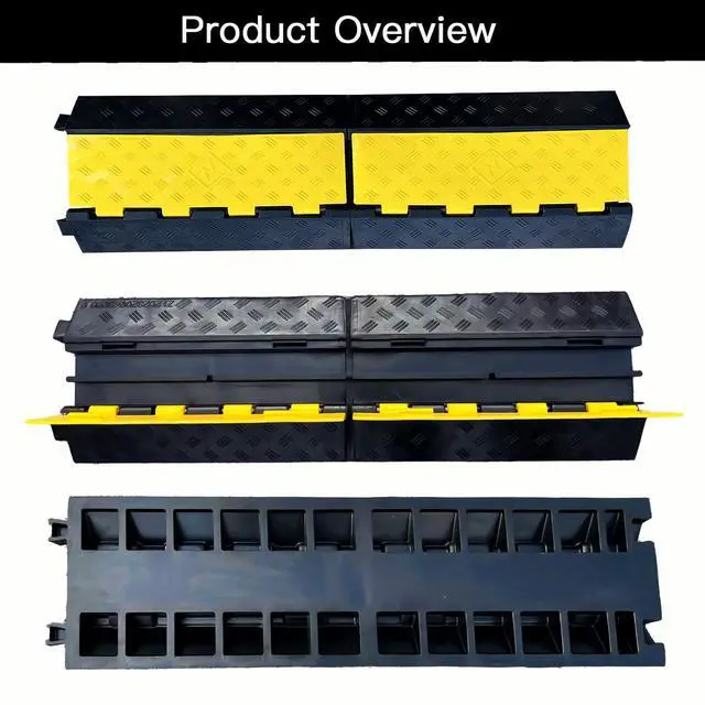 Alt view image 3 of 7 - Foldable 2 Channel Rubber Cable Protector, 22000Lbs Load Capacity Wire Hose Pipe Hider Protective Ramp, Driveway Traffic Speed Bump for Asphalt Concrete Gravel Driveway Indoor Outdoor (1PACK)