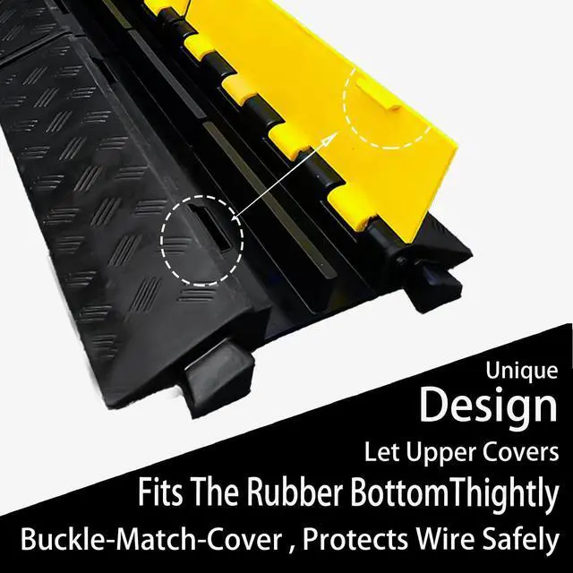 Alt view image 4 of 7 - Foldable 2 Channel Rubber Cable Protector, 22000Lbs Load Capacity Wire Hose Pipe Hider Protective Ramp, Driveway Traffic Speed Bump for Asphalt Concrete Gravel Driveway Indoor Outdoor (1PACK)