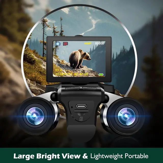 Alt view image 2 of 7 - Digital Binoculars with Camera, 2.4 Inch LCD Screen 8X Digital Zoom | 48MP photos, 2.5K video recording, includes 32GB SD card, perfect for bird watching, concerts and outdoor activities