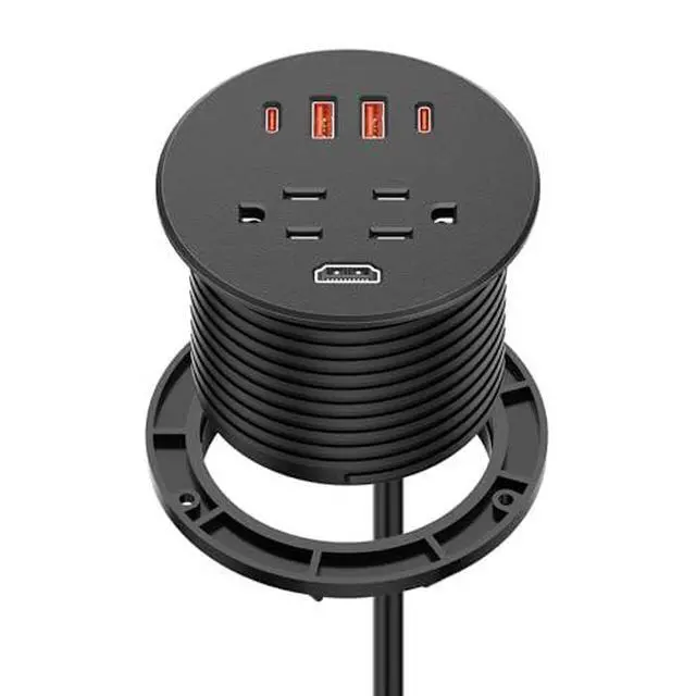 Alt view image 2 of 7 - Desk Power Grommet with 35W USB C Fast Charging, 3 Inch Desktop Recessed Outlet with 4 USB Ports, HDMI Ports, Flush Mount Outlets Desk Charging Station for Conference Rooms, Office Tables, Furniture