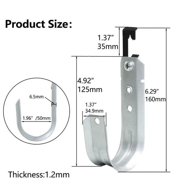 Alt view image 5 of 6 - 20 Packs 2" Heavy Duty Cable Support J Hooks with Bat Wing Clips for Hanging Cables Management to Ceiling Grid Wire & Threaded Rod