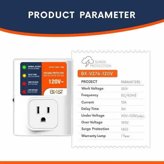 Alt view image 2 of 7 - Surge Protector for Home Appliances, 120V 15A Voltage Protector Outlet with 140J Lightning Protection, Wall Overload & Power Surge Protection Plug for Refrigerator, TV, Computer, Washing Machine