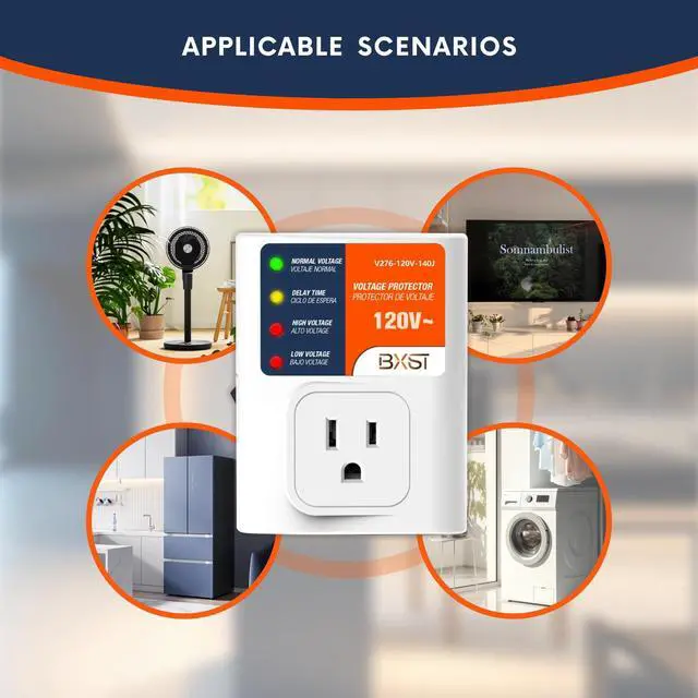 Alt view image 5 of 7 - Surge Protector for Home Appliances, 120V 15A Voltage Protector Outlet with 140J Lightning Protection, Wall Overload & Power Surge Protection Plug for Refrigerator, TV, Computer, Washing Machine