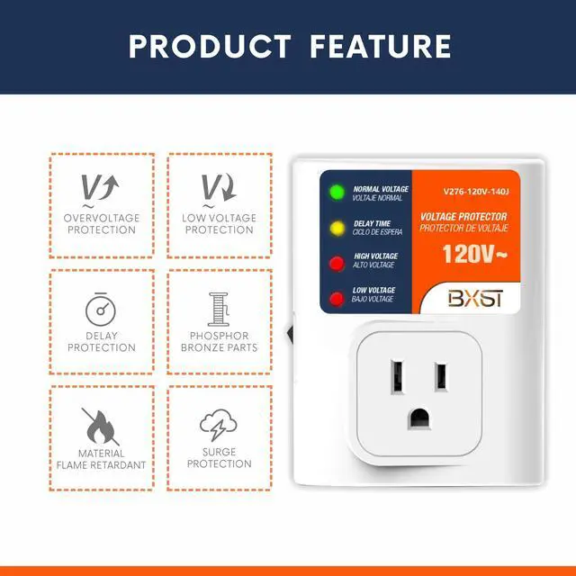 Alt view image 6 of 7 - Surge Protector for Home Appliances, 120V 15A Voltage Protector Outlet with 140J Lightning Protection, Wall Overload & Power Surge Protection Plug for Refrigerator, TV, Computer, Washing Machine