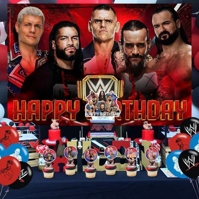Alt view image 4 of 5 - Wrestling Birthday Backdrop,Wrestling Boxing Match Poster for Boxing Party Decorations Cartoon Birthday Supplies Background Studio Shoot Photo Props