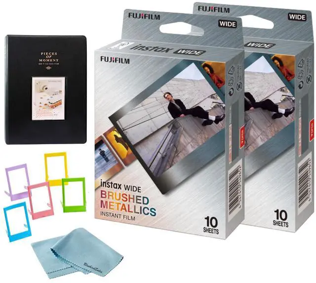 Main image of INSTAX Wide Brushed Metallics Instant Film Bundle 20 Exposures + Album, Photo Frames & BluebirdSales Cleaning Cloth