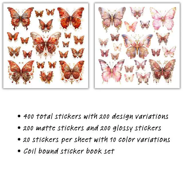 Alt view image 7 of 7 - 400 Pcs Butterflies Flora and Fauna Scrapbook Stickers Set for Scrapbooking and Journaling Notebooks, Junk Journal Supplies, Sketchbook, Bookmark Making, Planner Sticker