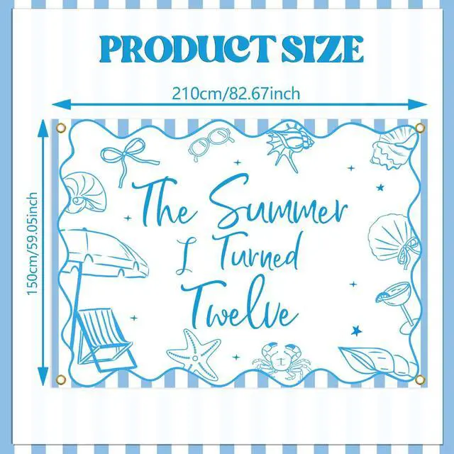 Alt view image 2 of 6 - The Summer I Turned 12 Backdrop - Summer Tropical Pool 12th Birthday Decor, Summer Beach 12th Birthday Party Decorations 7x5ft