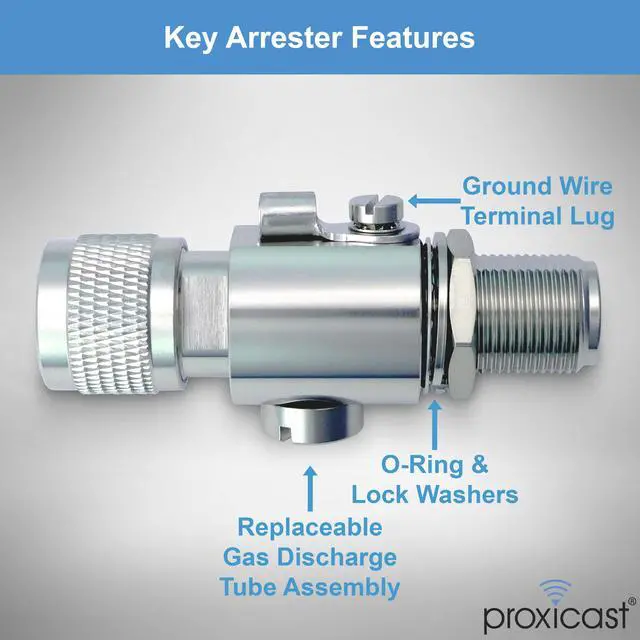 Alt view image 4 of 7 - Coaxial Lightning Arrester for 0 to 6 GHz (N-Male/N-Female) - Pro-Grade 230V Antenna Lightning Protector for 4G, LTE, 5G, Wi-Fi, 900MHz, Helium, LoRa and Other Outside Antennas (ANT-212-002)