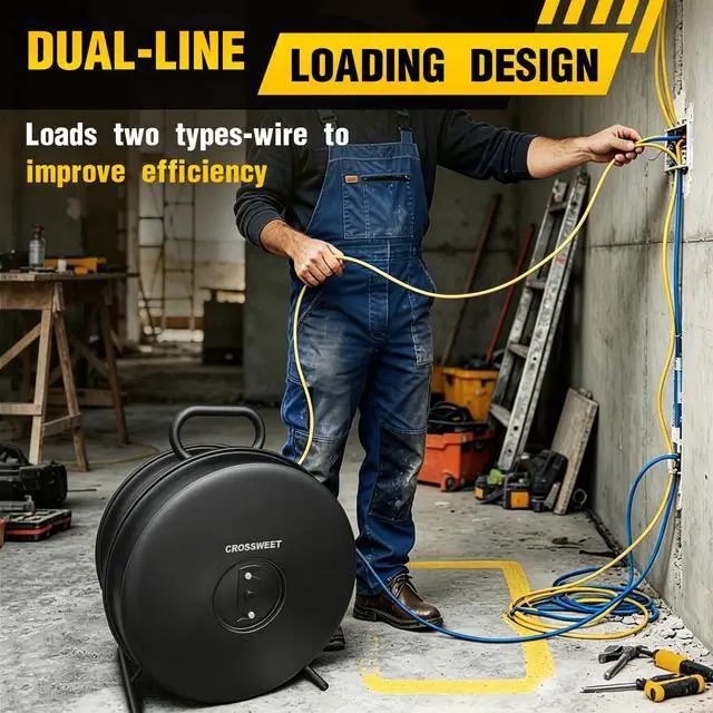 Alt view image 3 of 7 - Upgraded 415D Wire Dispenser Wheel, Dual Capacity 2-Reel Wire Dispenser with Easy Grip Handle & Aluminum Reel, Compatible with 250ft 14/2 14/3 14/4 12/2 12/3 10/2 Electrical Wire Rolls