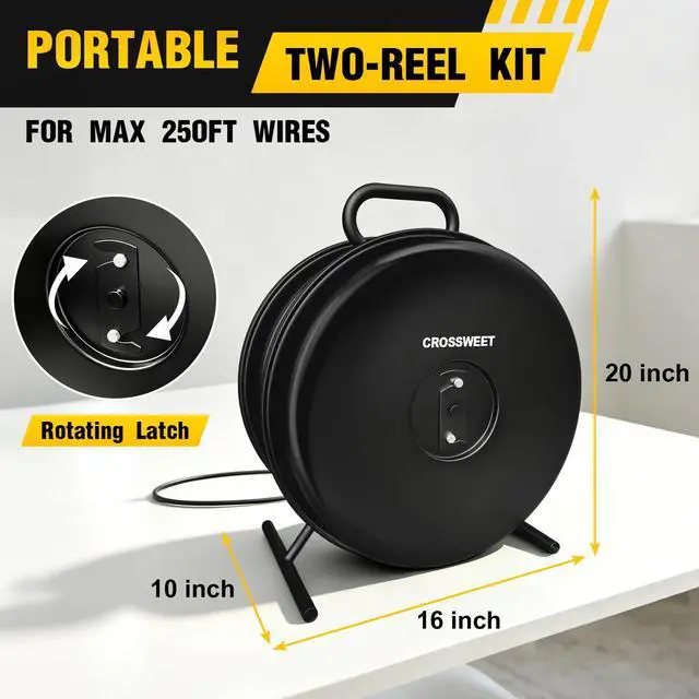 Alt view image 5 of 7 - Upgraded 415D Wire Dispenser Wheel, Dual Capacity 2-Reel Wire Dispenser with Easy Grip Handle & Aluminum Reel, Compatible with 250ft 14/2 14/3 14/4 12/2 12/3 10/2 Electrical Wire Rolls