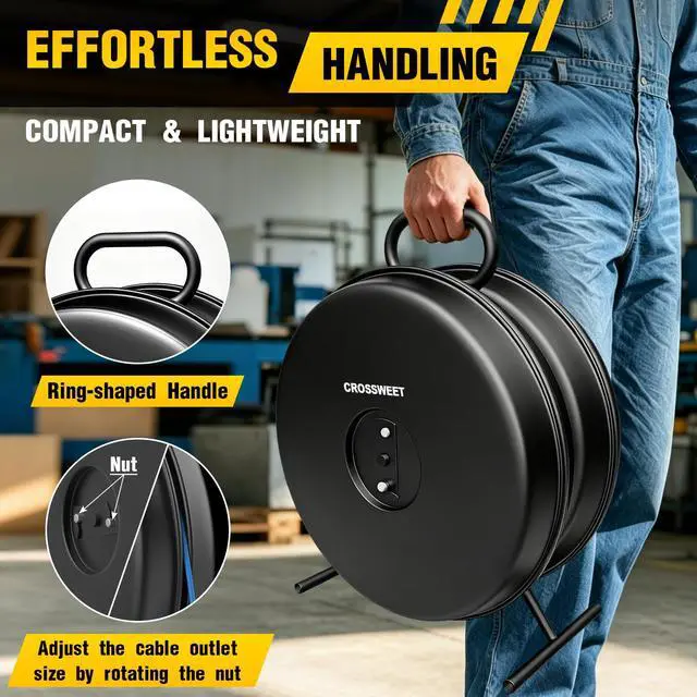 Alt view image 4 of 7 - Upgraded 415D Wire Dispenser Wheel, Dual Capacity 2-Reel Wire Dispenser with Easy Grip Handle & Aluminum Reel, Compatible with 250ft 14/2 14/3 14/4 12/2 12/3 10/2 Electrical Wire Rolls