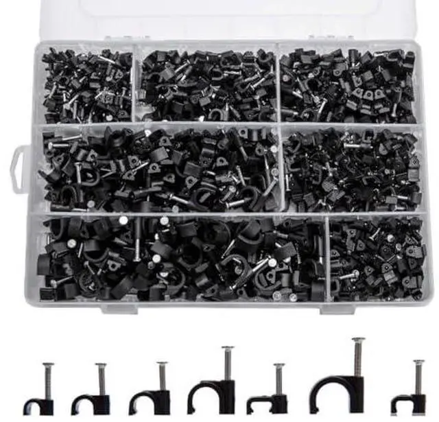 Alt view image 2 of 7 - 700 Pcs Cable Clips with Steel Nails, Nail in Cable Clips, Black 4/5/6/8/10mm Cable Wire Clips, Cable Wall Clips, Wire Staples Cord Clips with Nails for Speaker Ethernet Cords Wires