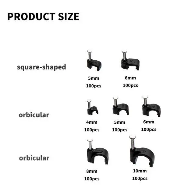 Alt view image 3 of 7 - 700 Pcs Cable Clips with Steel Nails, Nail in Cable Clips, Black 4/5/6/8/10mm Cable Wire Clips, Cable Wall Clips, Wire Staples Cord Clips with Nails for Speaker Ethernet Cords Wires