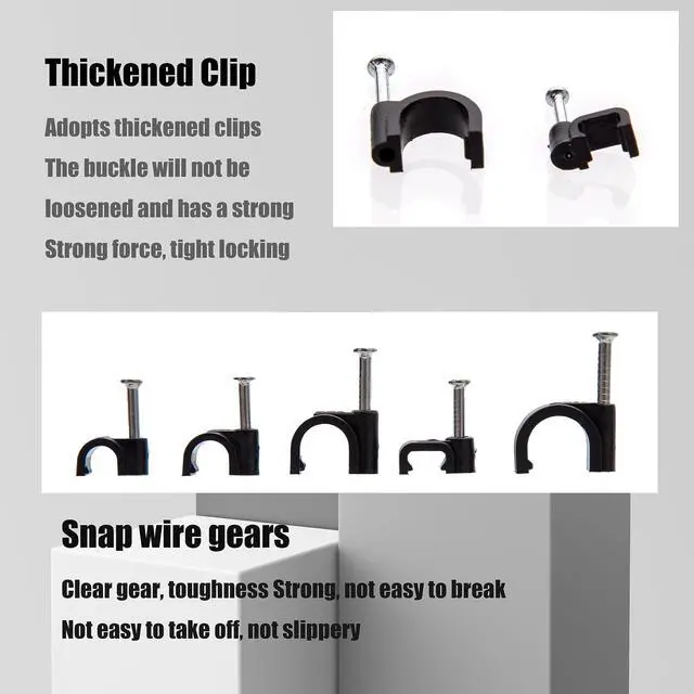 Alt view image 4 of 7 - 700 Pcs Cable Clips with Steel Nails, Nail in Cable Clips, Black 4/5/6/8/10mm Cable Wire Clips, Cable Wall Clips, Wire Staples Cord Clips with Nails for Speaker Ethernet Cords Wires