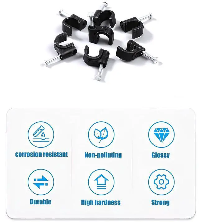 Alt view image 6 of 7 - 700 Pcs Cable Clips with Steel Nails, Nail in Cable Clips, Black 4/5/6/8/10mm Cable Wire Clips, Cable Wall Clips, Wire Staples Cord Clips with Nails for Speaker Ethernet Cords Wires