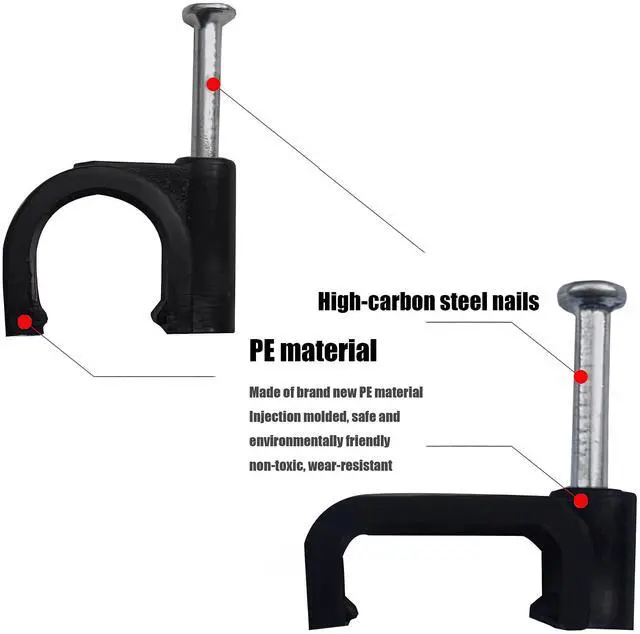 Alt view image 7 of 7 - 700 Pcs Cable Clips with Steel Nails, Nail in Cable Clips, Black 4/5/6/8/10mm Cable Wire Clips, Cable Wall Clips, Wire Staples Cord Clips with Nails for Speaker Ethernet Cords Wires