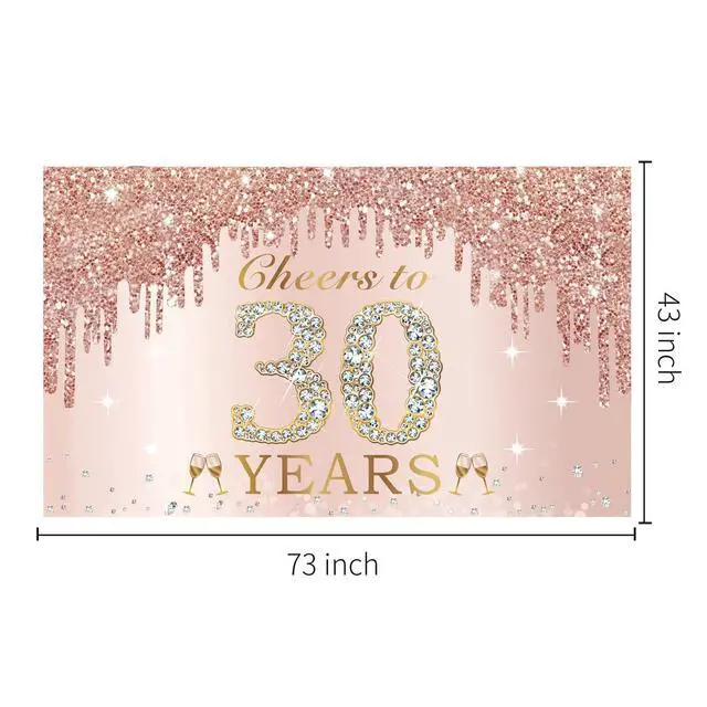 Alt view image 2 of 6 - 30th Birthday Decorations Cheers to 30 Years Banner for Her Women | Pink Rose Gold Happy 30th Birthday Thirty Years Old Backdrop Poster Background Photo Booth Props Decor Party Supplies