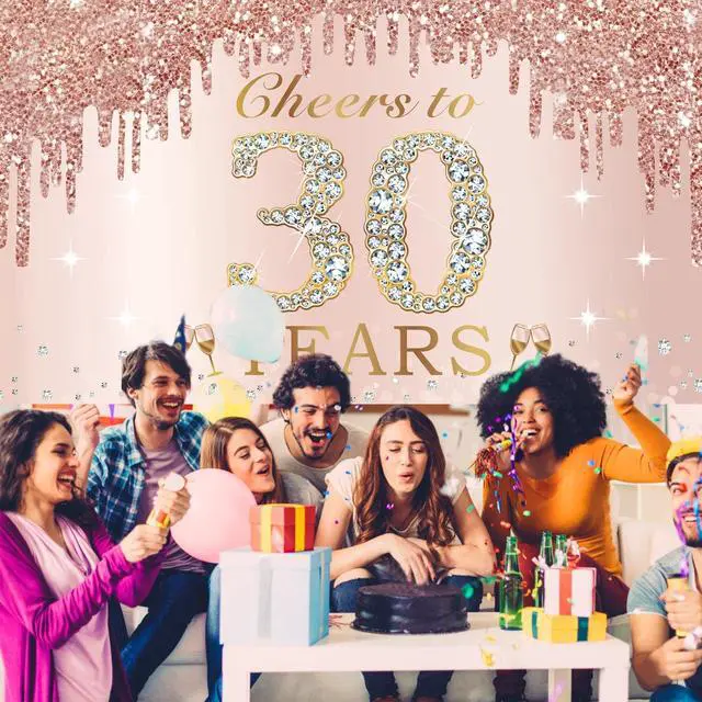 Alt view image 5 of 6 - 30th Birthday Decorations Cheers to 30 Years Banner for Her Women | Pink Rose Gold Happy 30th Birthday Thirty Years Old Backdrop Poster Background Photo Booth Props Decor Party Supplies