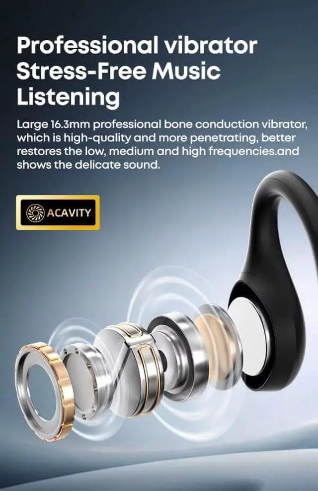 Alt view image 5 of 6 - Bone Conduction Headphones, Bluetooth Wireless Sports Headband, 16GB MP3, Open Ear Design, IPX8 Waterproof (Black & Gray)