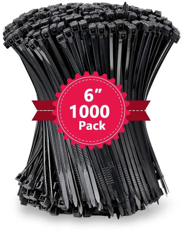 Main image of 1000Pcs Black Zip Ties 6 Inch Bulk Small Cable Ties 6 In Heavy Duty Outdoor 40lbs, Mini Nylon Wire Ties 1000 Pack, Plastic Zip Tie Wraps, Zipties
