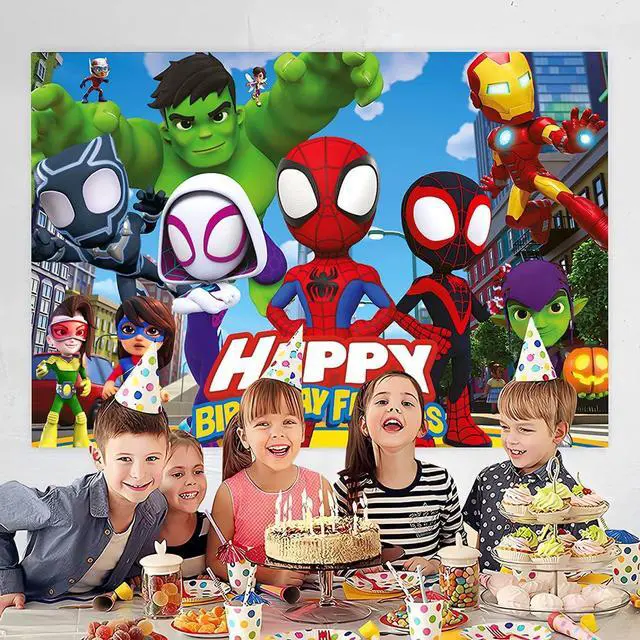Alt view image 2 of 4 - Spider and Friends Birthday Decorations,Spider and Friends Happy Birthday Banner Backdrop for Kids Birthday Party Supplies (5x3ft)