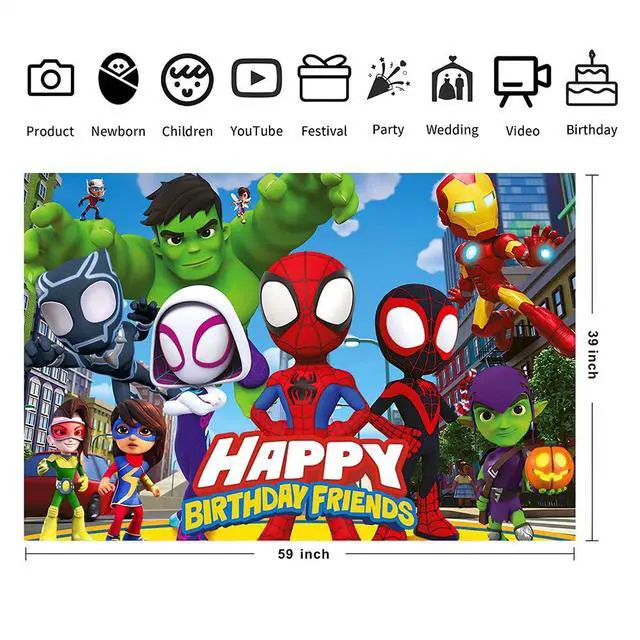 Alt view image 3 of 4 - Spider and Friends Birthday Decorations,Spider and Friends Happy Birthday Banner Backdrop for Kids Birthday Party Supplies (5x3ft)
