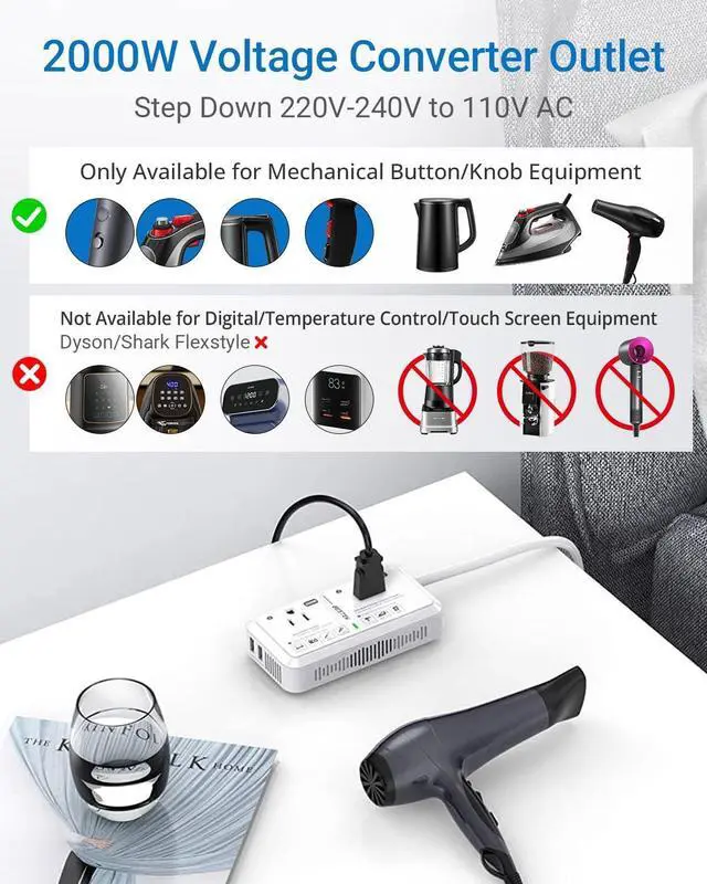 Alt view image 3 of 7 - US to UK Plug Adapter Voltage Converter 2000W 220V to 110V Converter with 2 USB Ports and Type G Adapter for UK Ireland Scotland and Hong Kong