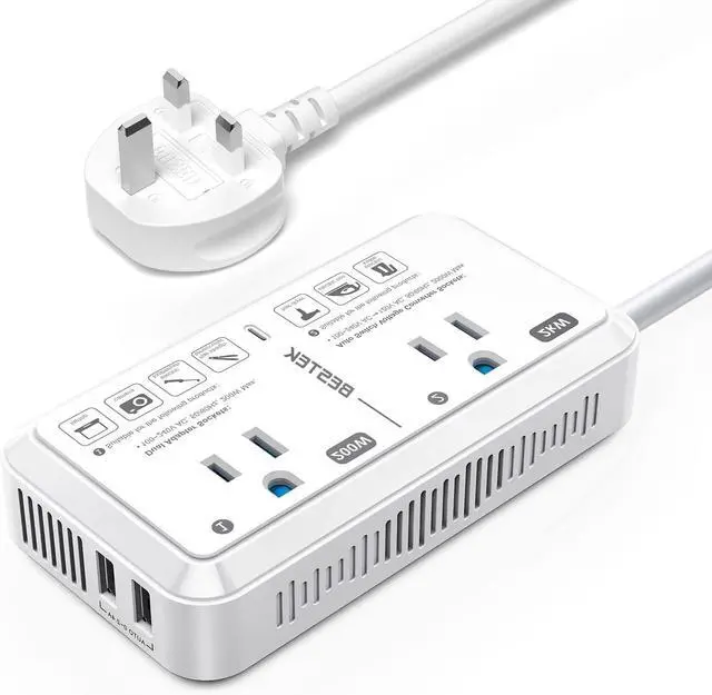 Main image of US to UK Plug Adapter Voltage Converter 2000W 220V to 110V Converter with 2 USB Ports and Type G Adapter for UK Ireland Scotland and Hong Kong
